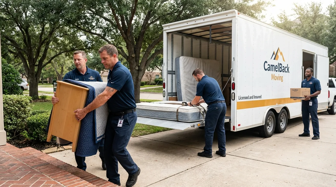 Crew loading residential truck for cross-state move from Colorado City, TX
