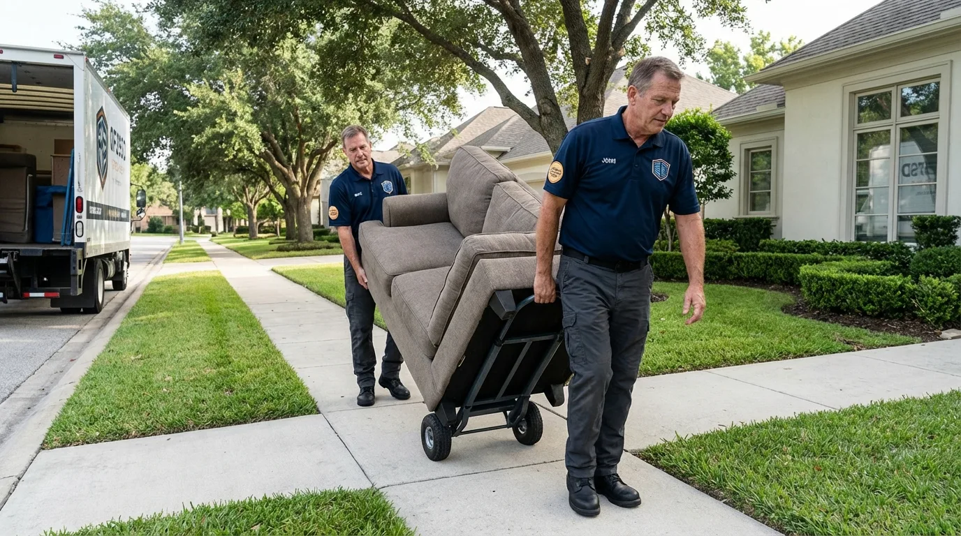 Local residential moving crew loading furniture in Colorado City, TX